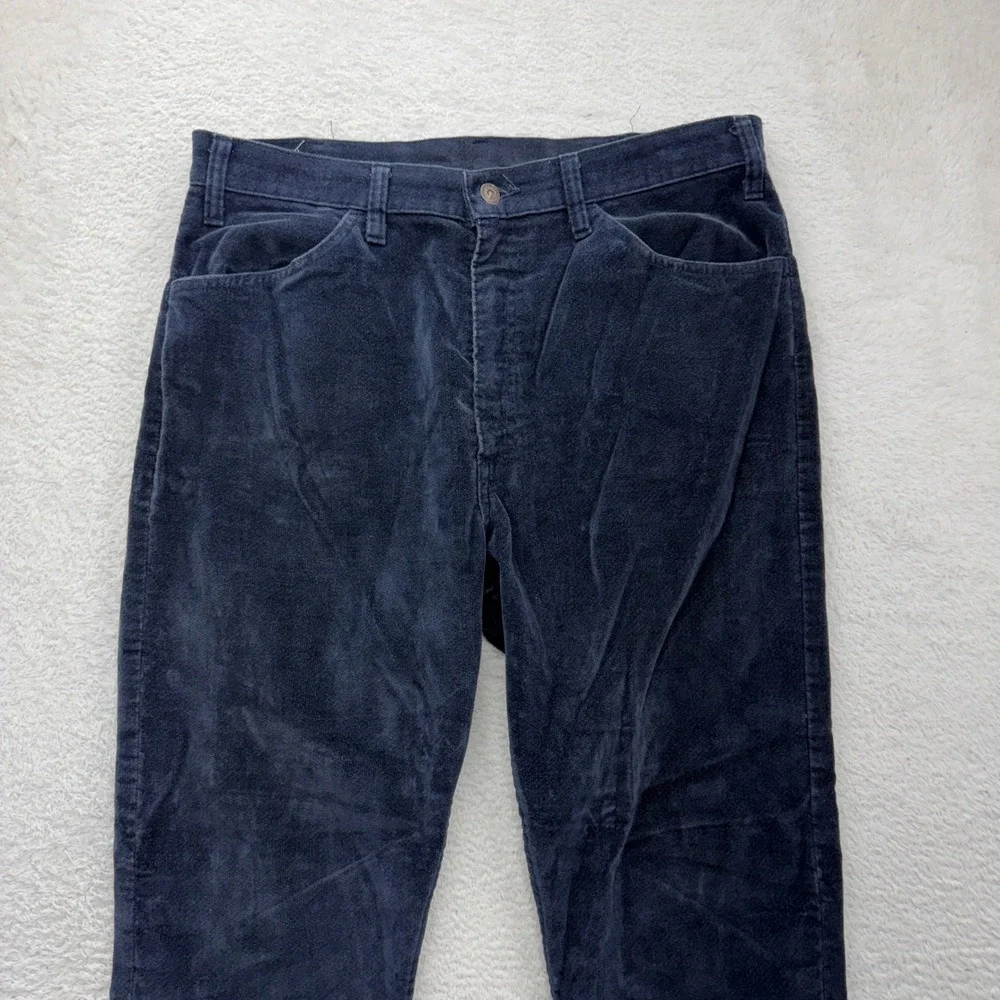 Vintage Levis Navy Blue Corduroy Pants Raw Hem White Tab Straight Leg 34x28